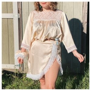 Vintage Dior Liquid Satin Lace Peach Skirt Set